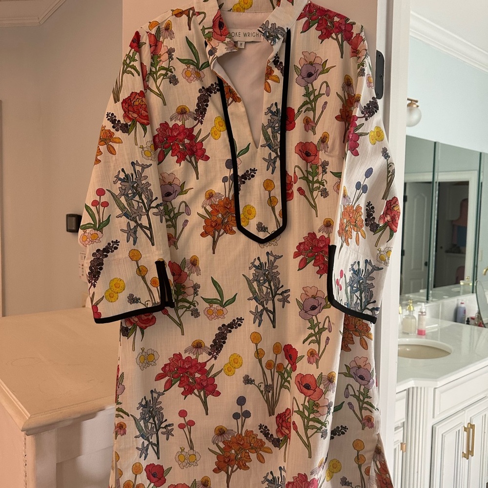 Brooke Wright Floral Tunic Dress with Black Trim